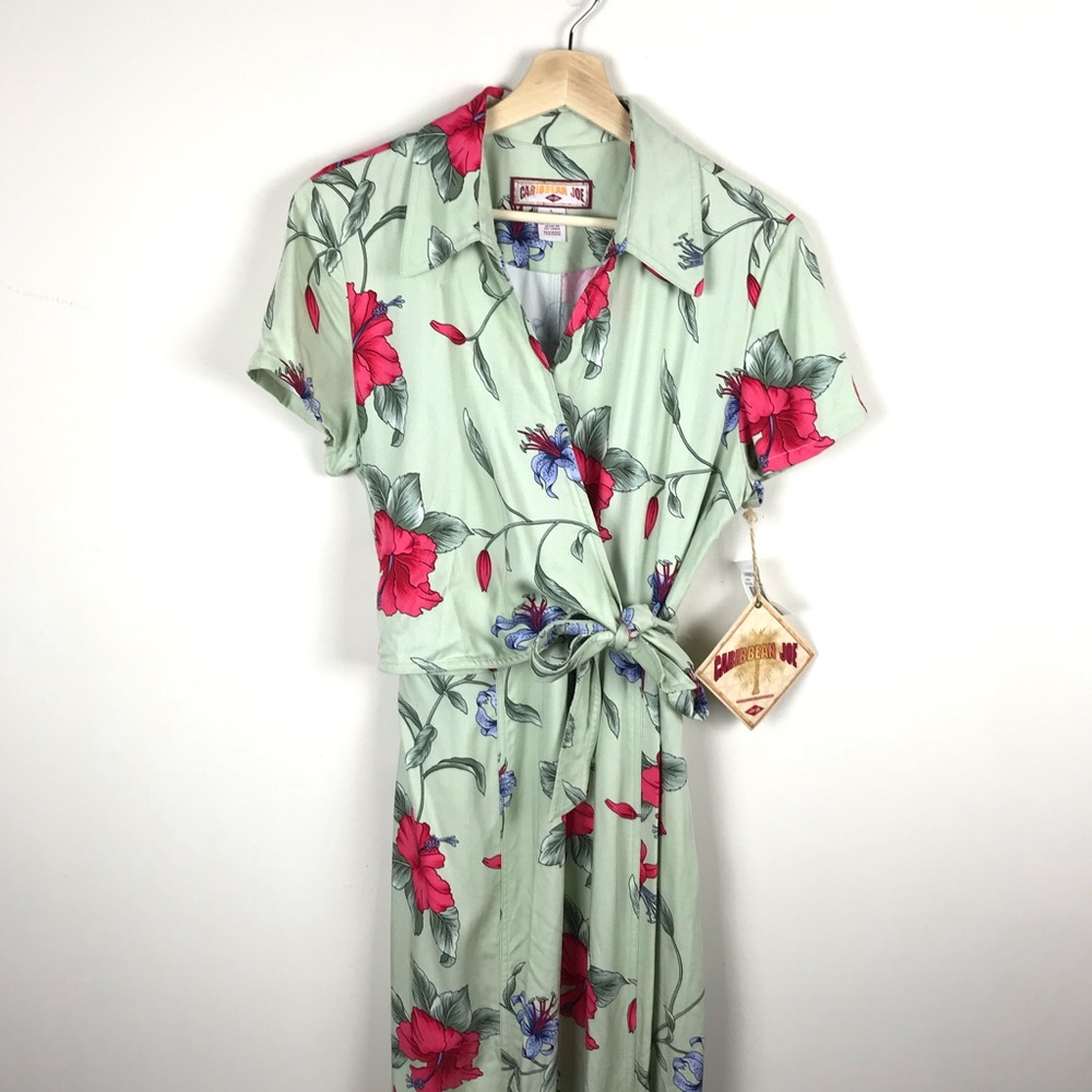Caribbean Joe Green Floral Maxi Summer Dress - L - Picture 2 of 8
